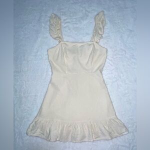 Small Mini Dress Cream White Champagne Zippered Back Frills Cute Summer​